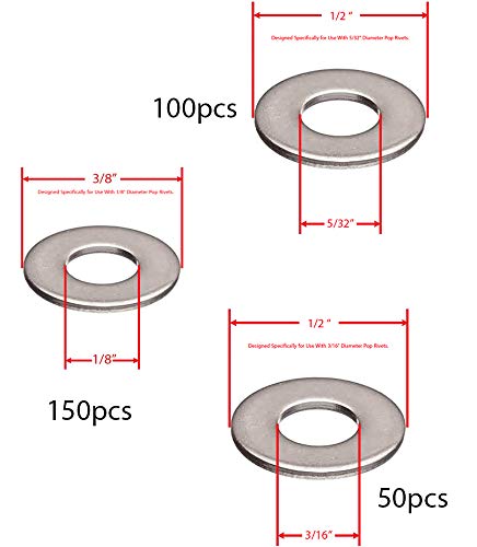 Persberg 300Pcs Back_Up Rivets Washers Assortment Kit, Multiple Stainless Steel Sizes Washers For Using By Rivets 1/8" 5/32" 3/16", For Rivets Size M3,M4,M5, (120-28) #TOP1