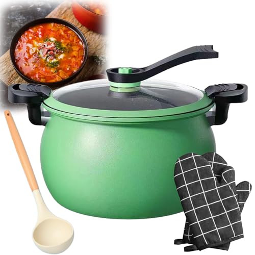 Olla a presión antiadherente de gran capacidad, olla de cocción de calentamiento rápido con tapa de vidrio para sopas y guisos, esencial de cocina multifuncional