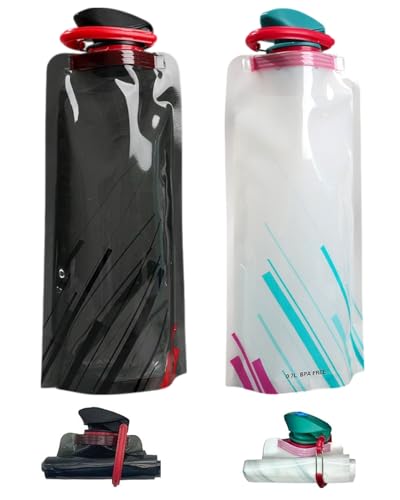 JUKOTA 3 Pezzi Borraccia Morbida 700ML Borraccia Pieghevole Riutilizzabile Senza BPA Borraccia Sportiva con Moschettone Bottiglia Pieghevole per Escursioni, Avventure, Viaggi - nero/Bianco