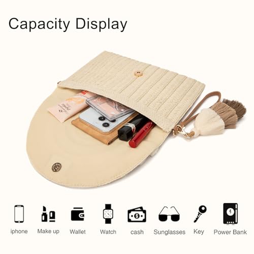 Image of Small Straw Clutch Purses For Women Raffia Shoulder Beach Bag Summer Woven Purse Envelope Crossbody Handbag Wallet