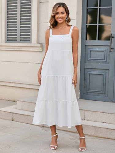 Image of EYNMIN Women's Summer Casual Loose Midi Dress Sleeveless Square Neck Flowy A Line Boho Beach Sundress 2025 Trendy
