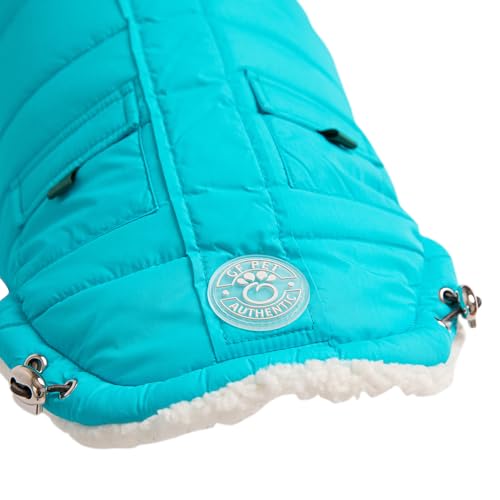 GF Pet Dog Parka Jacket Winter Sailor Warm Coat for Dogs Fleece Lined Vegan Fur Hooded Bodywarmer - Aqua - Medium - Image 4