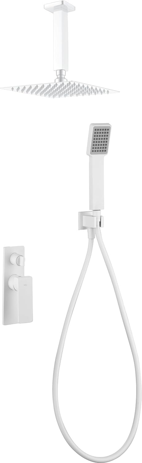IMEX - Conjunto de ducha monomando empotrado con mango y rociador - Duchas empotradas techo - Griferia de baño (Blanco Mate)