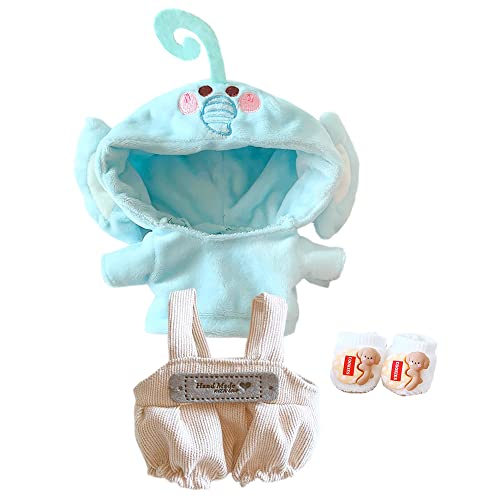 niannyyhouse Elephant Suit Dress Up Hoodie Corduroy Overalls Shoes 7.8in(20cm)Plush Doll Stuffed Figures Toys Clothes Accessories (Blue)
