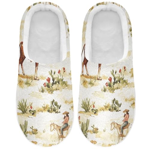 JUNZAN Western Cowgirl Wilderness Mens House Cotton Slipper Non Skid Memory Foam Guest Slippers for Hospital Funny Presents 6-7