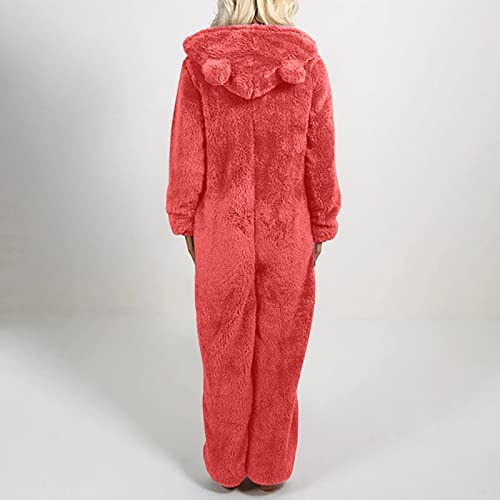 Narhbrg Women's Fleece One Piece Pajamas Onsie Sleepwear Warm Sherpa Pajamas Plus Size Hoodie Zipper Jumpsuit Rompers Loungewear #TOP2