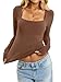 EasyGala Womens Cotton Tops Long Sleeve T Shirts Square Neck Y2k Tops Slim Fit Going Out Fall Fashion Clothes 2026 Brown