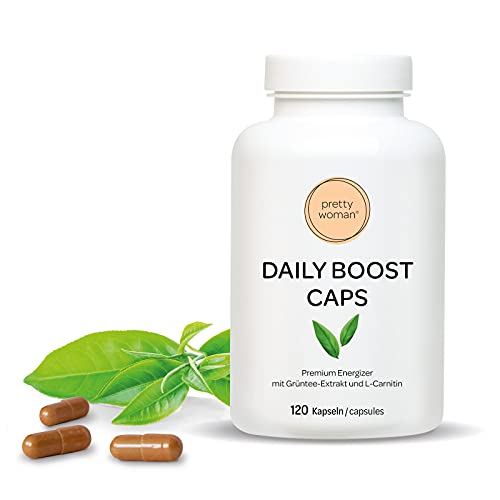 pretty woman® Daily Boost Caps - 120 Grüntee Extrakt Kapseln zur Unterstützung deiner Diät & Stoffwechsel, mit L-Carnitin & Koffein/Grüntee Kapseln hochdosiert