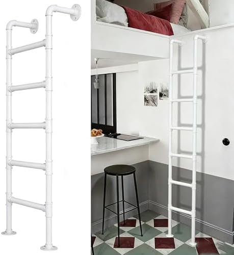 White Metal Bunk Bed Ladder - 4ft to 9ft Adjustable Climbing & Escape Ladder for Windows, Ideal for Narrow Spaces, Includes Mounting Fittings, Safe & Sturdy Design