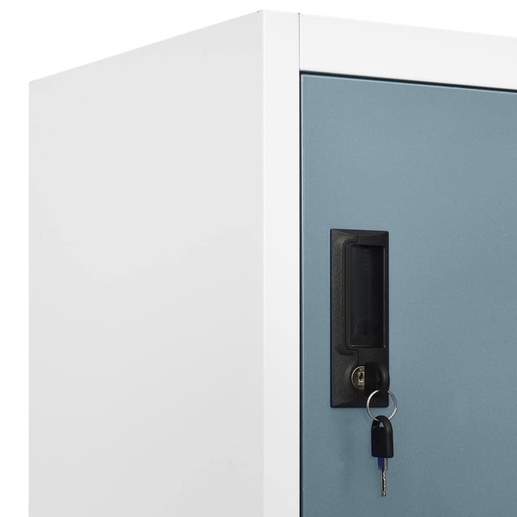 Armadietto in acciaio 90x45x180 cm Grigio Chiaro Scuro | Porte chiudibili con prese d'aria, portaetichette, ampio spazio di archiviazione per ufficio scuola