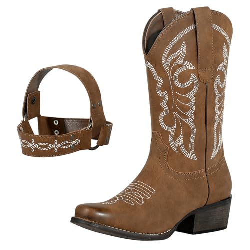 J's.o.l.e Women's Square Toe Western Cowgirl Cowboy Boots Wide Calf Rodeo Riding Boots with Removable Harness3