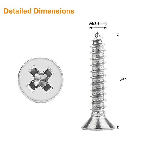 250 Piezas Tornillos para Madera Phillips Avellanados Plano #6 x 3/4" Acero Inoxidable 18-8 (304) miniatura 3