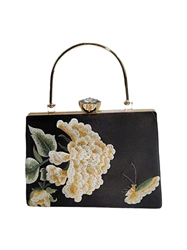 AININTON Women Embroidered Bag Silk Shoulder Bag Rectangle Handbag Crossbody