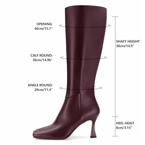 Image of Dsevht Black Leather Knee High Boots for Women Stiletto Kitten Heeled Sexy Boots Square Toe and Side Zipper Design Fashion Dress Boots