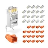 cat6a rj45 shielded Conector RJ45 compatible con cable de instalación Cat7 Cat6A. Atención: el conector RJ45 no es compatible con cables de instalación de las versiones Cat6, Cat5e y Cat5. Cada cable debe ser 1,35 – 1,45 mm de grosor y el valor AWG debe ser de 23. De lo contrario, esto puede conducir a que los conductores de cables en el enchufe o en la ayuda de enhebrado no se fijen y se muevan.