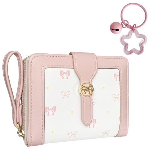 Image of Cute Wallet Girls Bow Small Little Wallets For Women Zipper Coin Pocket Purse (Pink)