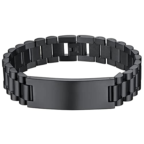Chainshouse CHH18473H-21-CHUS Men Id Bracelet 15Mm Wide Medical Bar Bangle Cool Black Chunky Bracelet cover