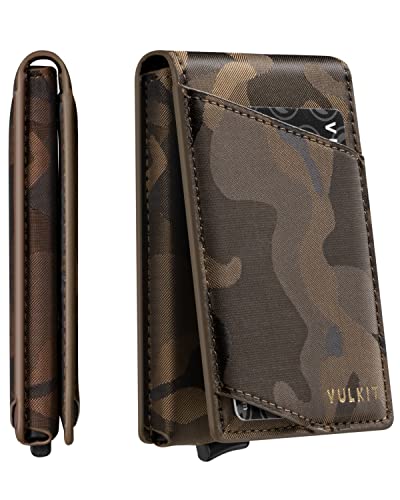 VULKIT Pop Up Wallet for Men, Credit Card Holder Minimalist Slim Bifold Wallets RFID Blocking with Gift Box Desert Camouflage