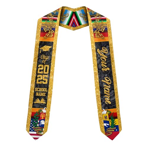 MonkeyVan Custom Venezuelan Flag Graduation Stole 2025 Venezuela Graduation Sash Venezuelan Flag Graduation Sash Class Of 2025 Vnzl 5