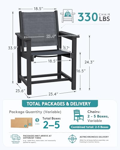 Image of SERWALL Outdoor Textilene Sling Dining Chairs Set of 2, Black