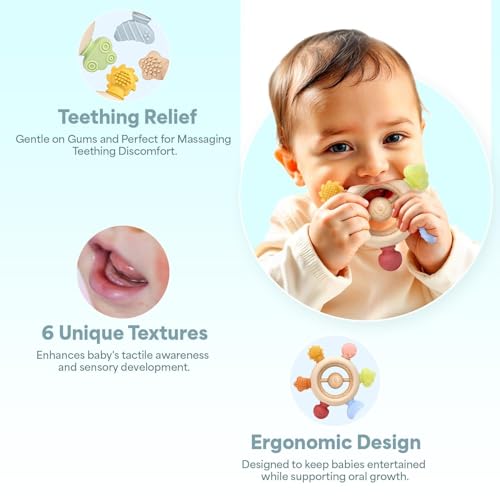 Image of Baby Teething Toys for 0-6 6-12 Months, BPA Free Baby Teether Sensory Toy for Babies 0 3 6 9 12 18 Months, Newborn Infant Toys Gifts for 1 One Year Old Baby Boys Girls (Jelly Shapes Handle)
