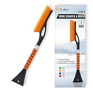 EcoNour 27″ Aluminum Ice Scrapers for Car Windshield | Car Window Scraper and Snow Brush with Ergonomic Foam Grip Winter Accessories (Orange)