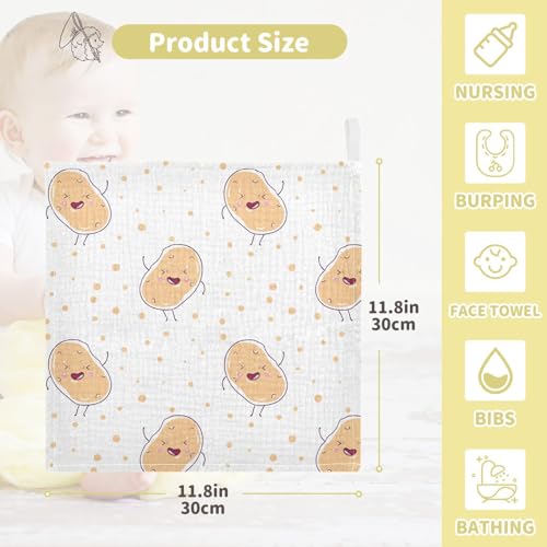 Image of vvfelixl Kawaii Potatoes Baby Burp Cloths Baby Muslin Washcloths for Boys Girls Cotton Baby Face Towel for Newborn Infants Soft and Absorbent 11.8 X 11.8 in, 5 Pack