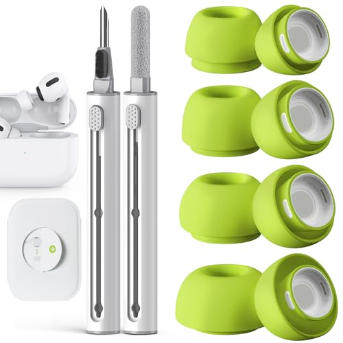 4 pares de pontas auriculares de substituição para AirPods Pro 2ª/1ª geração, com orifício de redução de ruído e tela protetora de poeira integrada, para estojo de carregamento USB-C com kit de