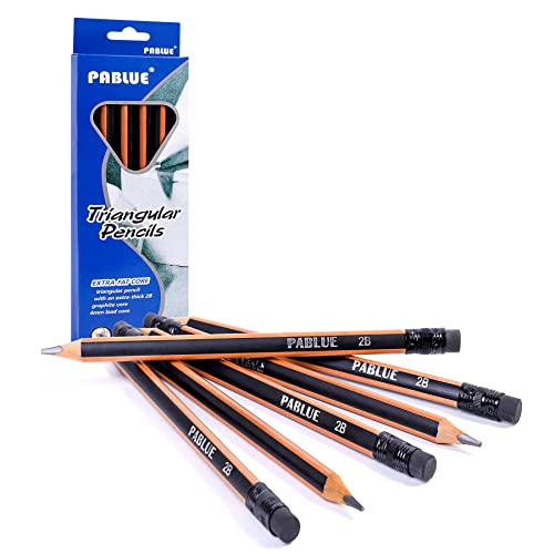 Pablue Fat, Thick, Strong Triangular Presharpened 2B Pencils, Jumbo Wood Pencils With Eraser For Beginners, Writing, Drawing, Kids, Art, Sketching And Shading(Black, 6 Count) #TOP20
