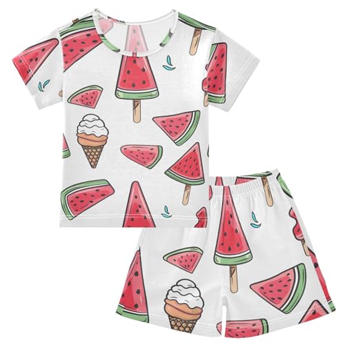 ALAZA Watermelon Ice Cream Pajamas Short Sleeve 2 Piece Sleepwear Top and Bottom Pajama Set Unisex