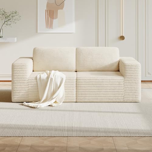 Vesgantti 202 cm Modulares Sofa 2-Sitzer, Cord Loveseat mit Federkern, Extra Tiefe Sitzfläche, Boneless Couch für Wohnzimmer, Kein Aufbau erforderlich, Rutschfester Boden, Beige Vesgantti 202 cm Modulares Sofa 2-Sitzer, Cord Loveseat mit Federkern, Extra Tiefe Sitzfläche, Boneless Couch für Wohnzimmer, Kein Aufbau erforderlich, Rutschfester Boden, Beige