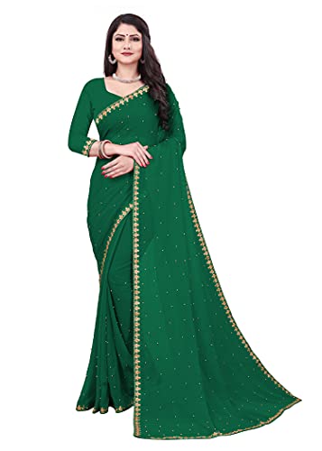 Image of Fashion Day Soft Georgette Embroidery Lace Border Stone Work Saree for Women with Unstitched Blouse Piece