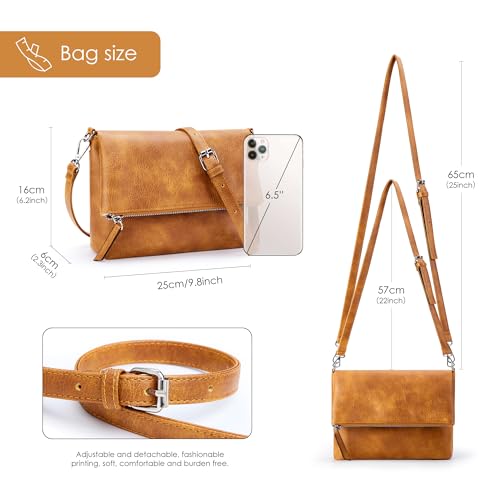 Image of KALIDI Vintage Vegan Leather Crossbody Bag PU Shoulder Bag Handbag Multiple Pockets Adjustable Removable Strap Women
