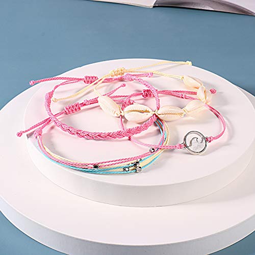 Fancy Shiny Wave String Bracelets Cute Shell Bracelets Trendy Boho Jewelry Teen Girl Gifts Handmade Stackable Rope Bracelets For Women Girls(Pink) #TOP3