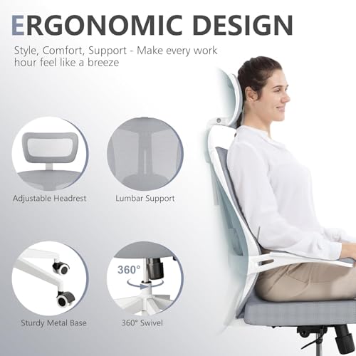 Image of Office Chair (07Grey, Chair) | 360 Swivel Adjustable Lumbar Support & Flip-Up Armrests capacity 300 lbs capacity