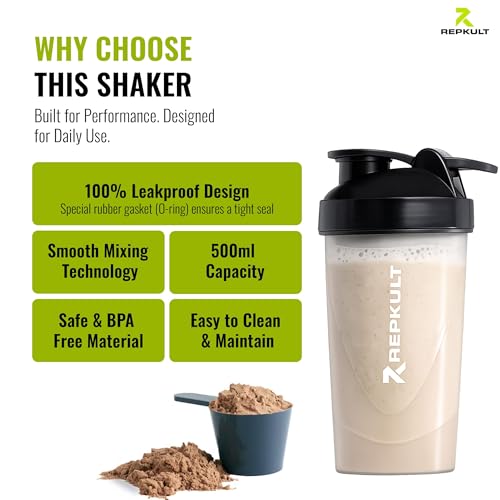 Image of Protein Shaker Bottle for Gym, Leak Proof BPA Free Gym Shaker 500ml with Mixing Ball | Shaker for Protein Shake, Pre Workout & Water | Sipper Gym Bottle for Men & Women