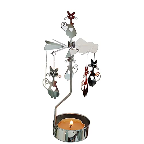 Rotary Candle Holder Spinning Candleholder Tea Light Candle Powered Carousel Small Gift (Cat)