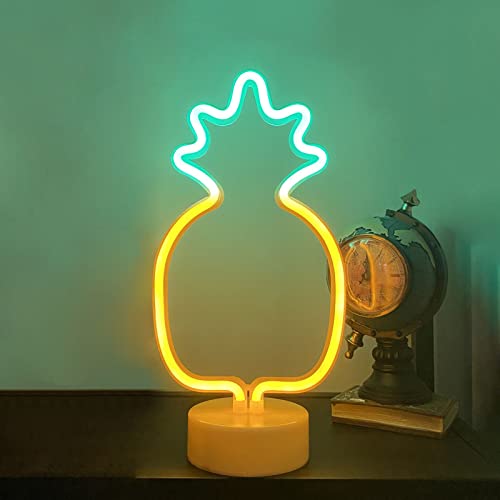 ENUOLI Lampe néon ananas LED - Veilleuse USB / piles - Panneau ananas avec support de base - Lampe néon pour chambre de mariage, Noël