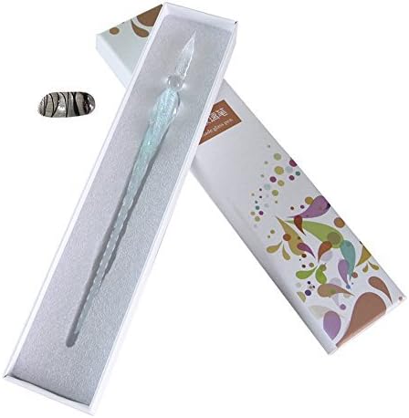 Glass Dip Pen Vintage Handmade Glass Signature Pen Elegant Crystal Dip Sign Pen Great Gift with Random Color Pen Holder(light blue)