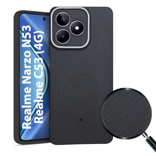 Image of LIRAMARK Rugged Carbon Fibre TPU Armor Silicone Back Cover Case for Realme Narzo N53 / Realme C53 (4G)
