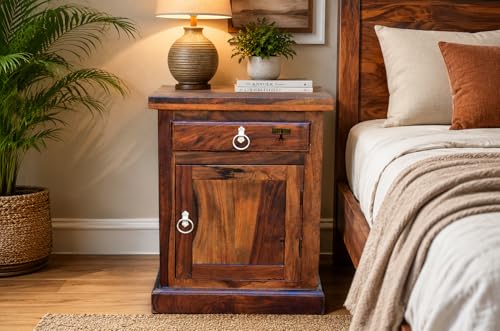 Image of Sheesham Solid Wood Bed Side Table (Finish Color - Natural Brown)