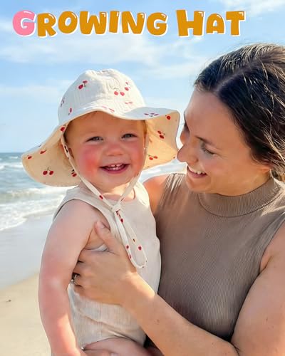 HONGTEYA Baby Sun Hat Muslin Toddler Bucket Hat for Girls Boys Infant Wide Brim Sun Protection UPF 50+