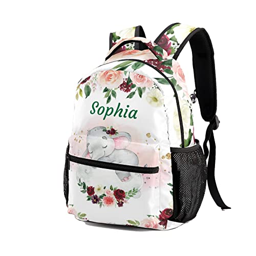 Personalized Custom Girl Elephant With Blush Pink Backpack Lightweight Travel Hiking Causual Bag With Name2