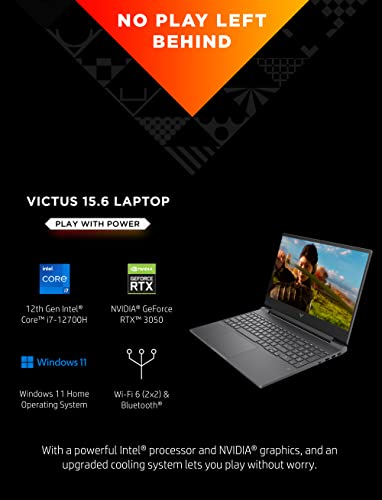Image of HP Victus 15 Gaming Laptop, NVIDIA GeForce RTX 3050 Ti, 12th Gen Intel Core i7, 8 GB RAM, 512 GB SSD, Full HD IPS Display, Windows 11 Home, Backlit Keyboard, Enhanced Thermals (15-fa0020nr, 2022)