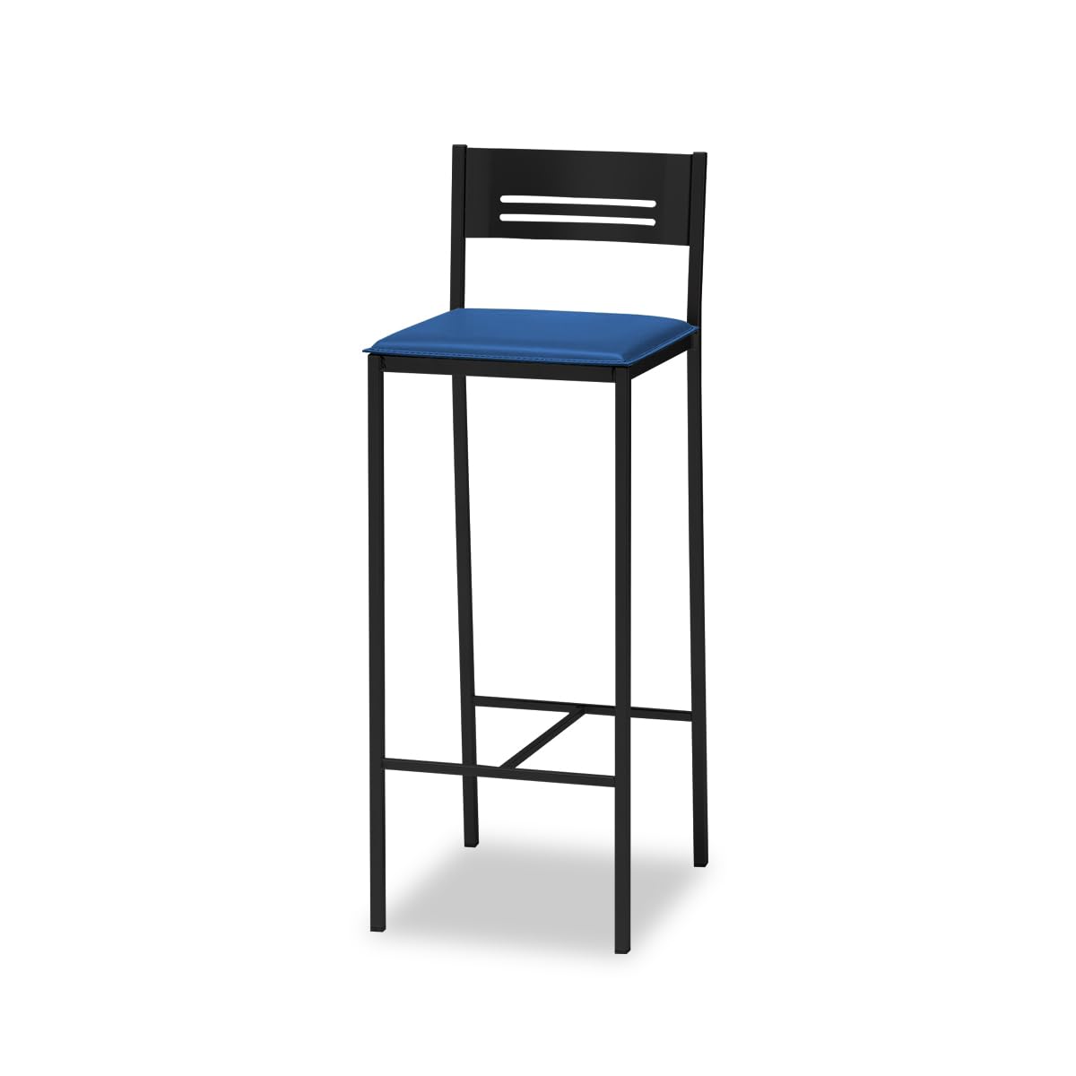 ASTIMESA - Taburetes de Cocina Altos Tapizados con Respaldo - Estructura Negra y Asiento en Polipiel - Color del Asiento: Azul. Contenido: 1 Unidad - Medidas: 90 cm (Alto Total)
