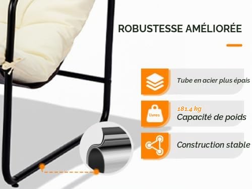 Bonnlo Salon de Jardin Exterieur 2 Personnes, Ensemble Fauteuil Salon et Table Basse, Meuble Exterieur avec Coussin Épais Amovible pour Balcon/Terrasse, Blanc