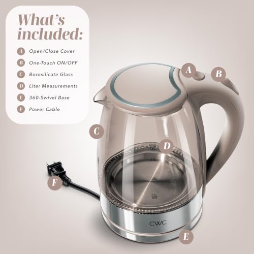 Image of COOK WITH COLOR Electric Stained Glass Tea Kettle, 1.8L Cordless Hot Water Boiler, 1200W Rapid Boil, Auto Shutoff & Boil Dry Protection, BPA-Free, Sleek Countertop Design, Neutral