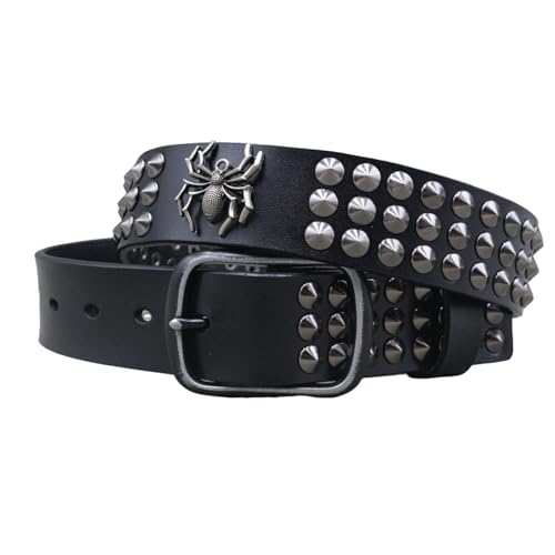 Ceinture cuir de vachette gravée avec motifs gothiques et pointes