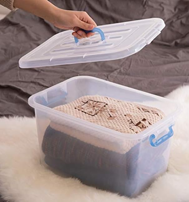 Basicwise Large Clear Storage Container with Lid and Handles