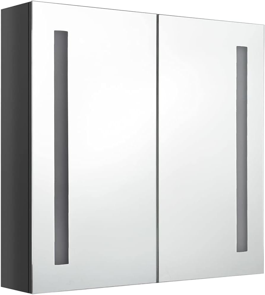 Mirror Cabinet Bathroom Cabinet Wall Cabinet Bathroom Furniture Bathroom Cabinet with Mirror LED Bathroom Mirror Cabinet Glossy Grey 62 x 14 x 60 cm